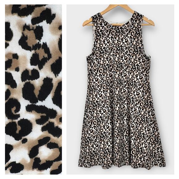 Anne Klein Womens Leopard Print Sleeveless Swing Dress Sz 14 A-Line Knee Length - Picture 1 of 12